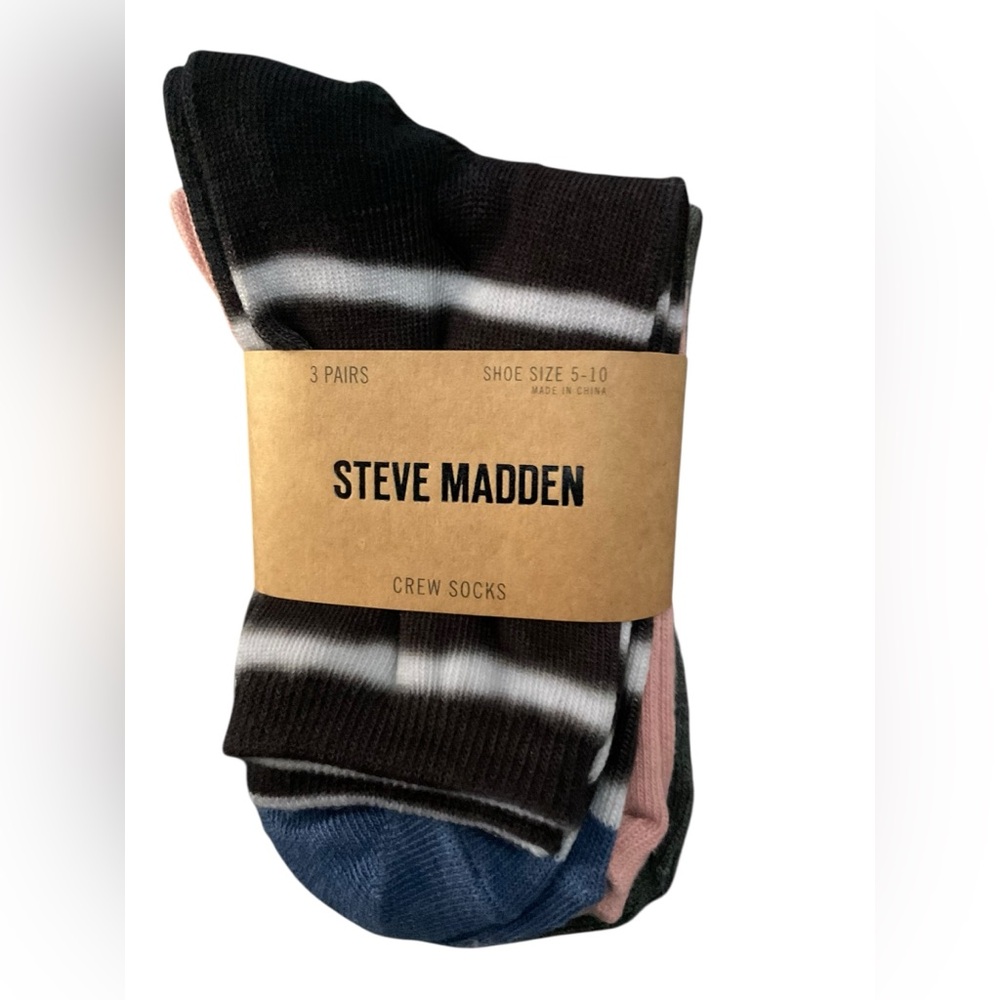 Steve Madden Women’s Casual Crew Socks - Gray, Pink, Blue 3 pair